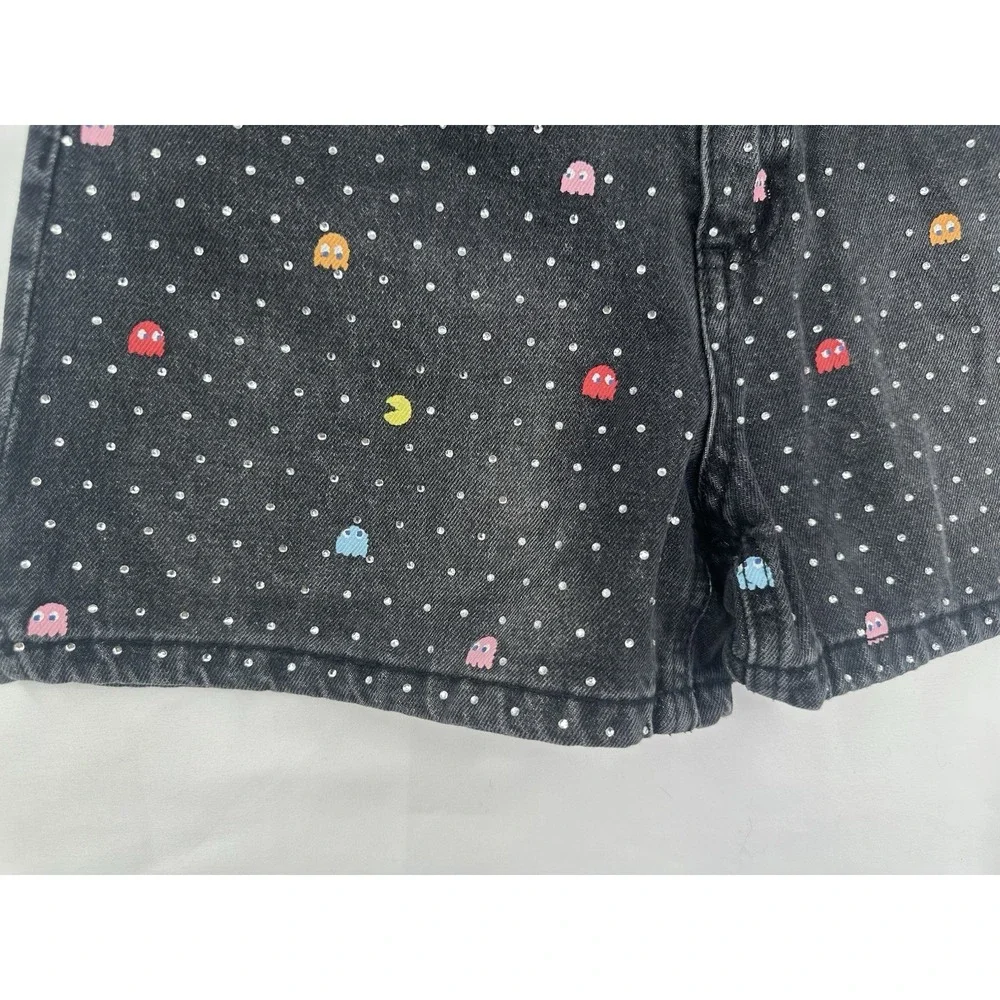 Justice‎ X PACMAN Black Denim Shorts Size 14 Pockets Girls
